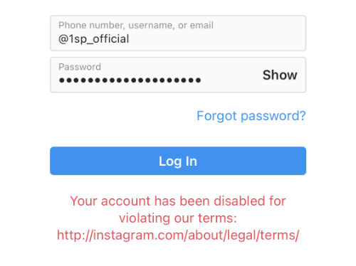 disabled instagram account screen shot
